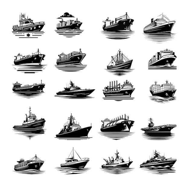 Conjunto vectorial de siluetas de clipart de barcos