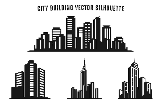 Conjunto vectorial de siluetas de edificios de la ciudad Icono vectorial del logotipo de edificios de la ciudad Bundle