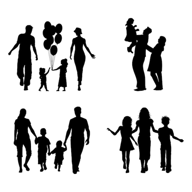 Vector conjunto vectorial de siluetas family enjoy y happy