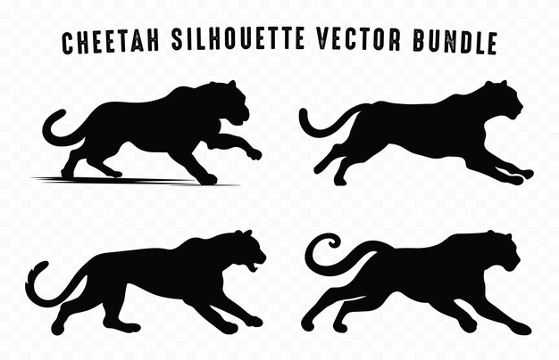 Conjunto vectorial de siluetas de guepardo corriendo siluetas de Guepardo paquete de gatos salvajes puma clipart negro