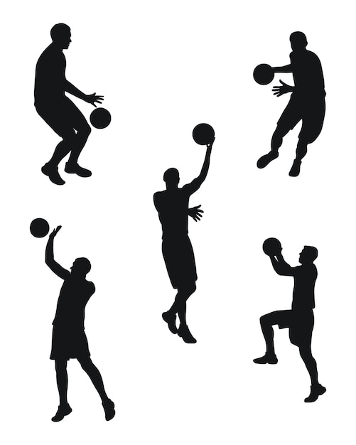 Vector conjunto vectorial de siluetas de jugadores de baloncesto masculinos vector aislado