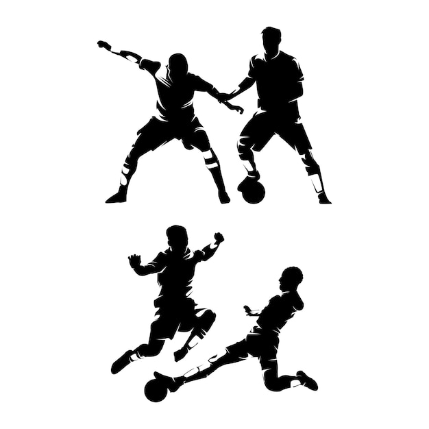 Vector conjunto vectorial de siluetas de jugadores de fútbol grupo de futbolistas