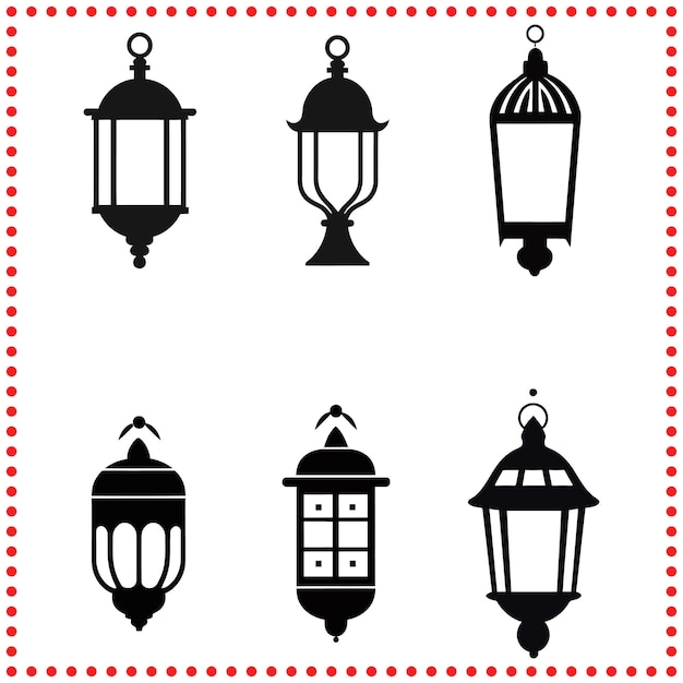 Conjunto vectorial de siluetas de linternas tradicionales para temas culturales y festivos