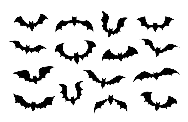 Conjunto vectorial de siluetas de murciélagos aislados de Halloween