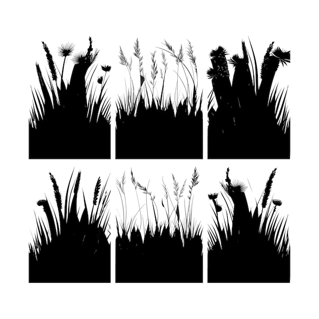 Conjunto vectorial de siluetas negras de hierba