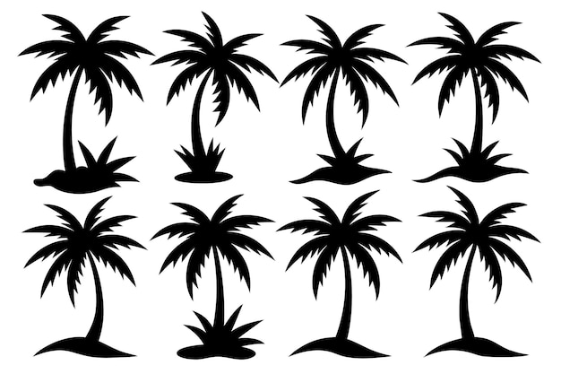 Conjunto vectorial de siluetas de palmeras