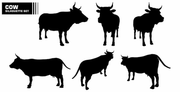 conjunto vectorial de siluetas de personajes de vaca