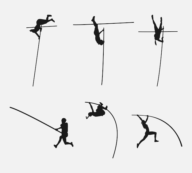 Conjunto vectorial de siluetas de temas de actividades deportivas de atletismo aislados
