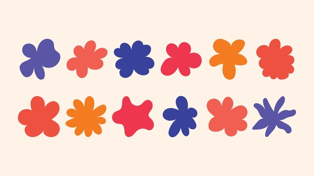 Conjunto vectorial de símbolos de diseño dibujados a mano estrellas flores insignias y formas abstractas perfectas para soluciones de embalaje proyectos de marca impresiones y uso en redes sociales