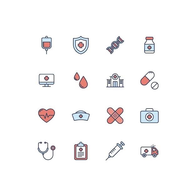 Conjunto vectorial de símbolos médicos y sanitarios