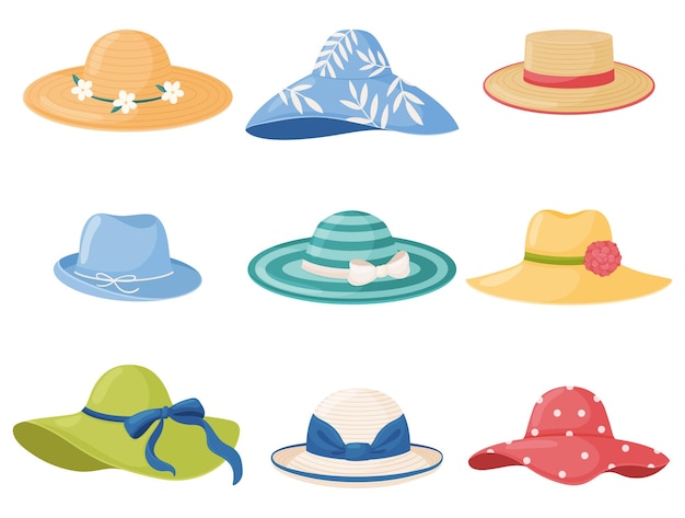 Conjunto vectorial de sombreros de mujer de verano