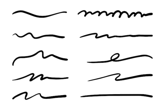 Conjunto vectorial de subrayado dibujado a mano