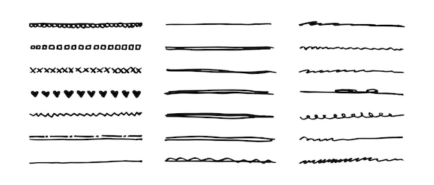 Conjunto vectorial de subrayado dibujado a mano