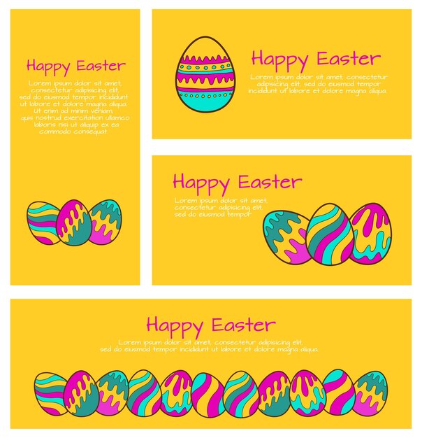 Conjunto vectorial de tarjetas de Pascua y pancartas