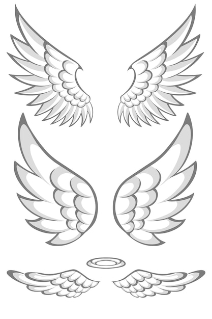 Conjunto vectorial de tatuajes de alas de ángel