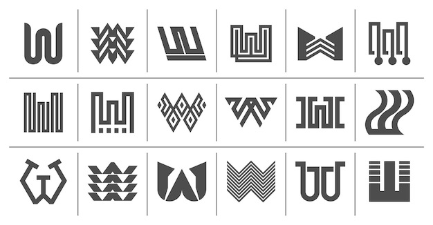 Conjunto vectorial de la tecnología moderna de la letra W del logotipo