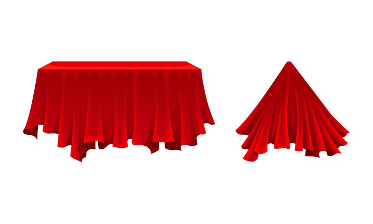 Vector conjunto vectorial de tela de seda roja o tela lisa que cubre diferentes objetos