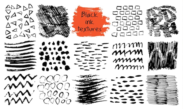 Conjunto vectorial de texturas abstractas de tinta negra