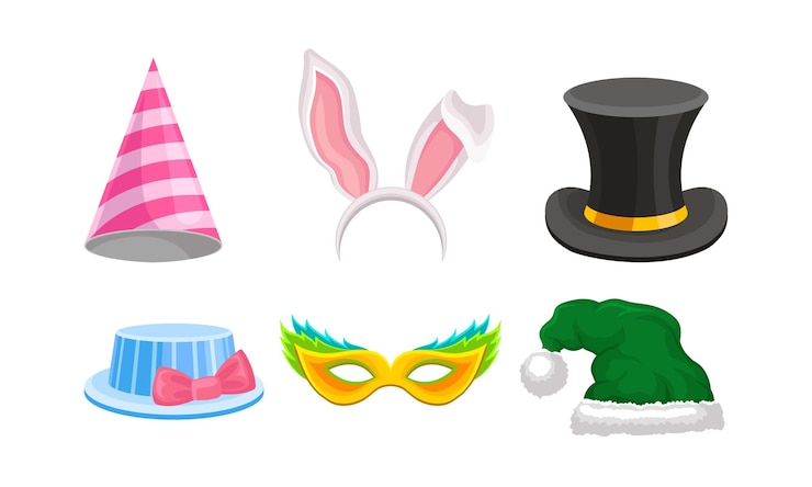 Vector conjunto vectorial de tocados festivos de carnaval accesorio para la cabeza de tocados coloridos para el concepto de la fiesta