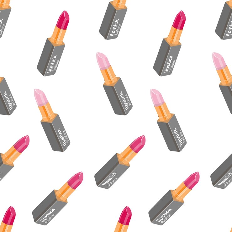 Vector conjunto vectorial de tonos de lápiz labial de moda patrón de maquillaje elegante con tonos de lápiz labial rosa