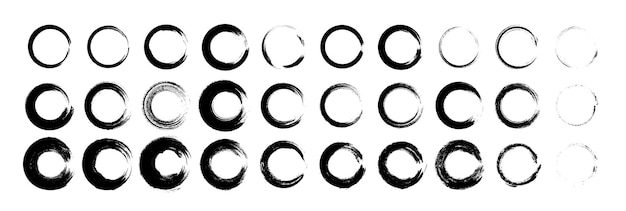 Conjunto vectorial de trazos de pincel de círculo grunge