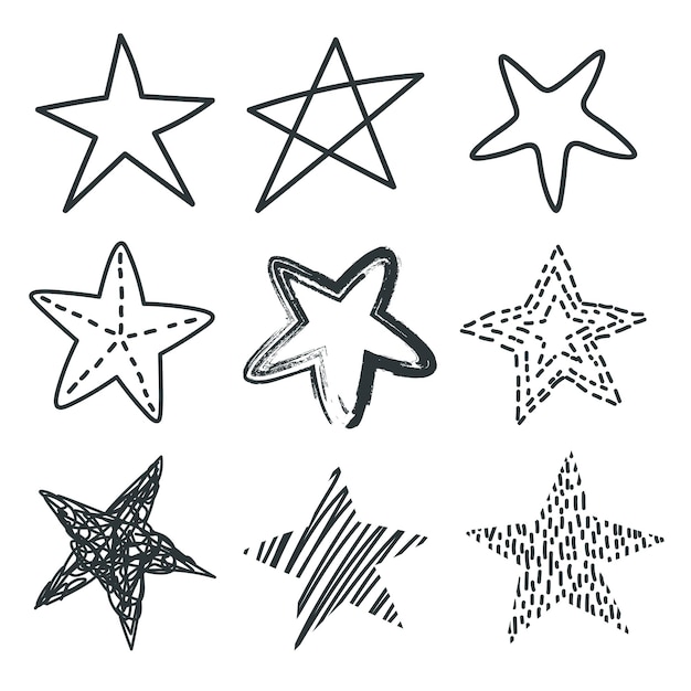 Conjunto vectorial de varias estrellas dibujadas a mano