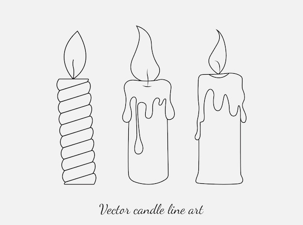 conjunto vectorial de velas con llamas ardientes en estilo doodle
