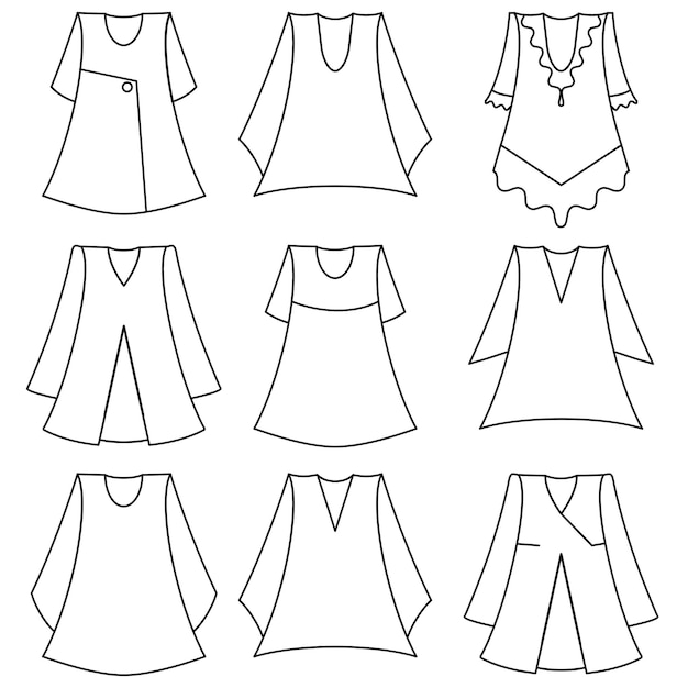 Conjunto vectorial de vestidos de moda para niña