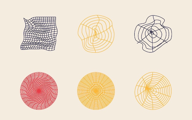 Conjunto vectorial de Y2K Brutalism formas de estrellas y flores Elementos para decoración gráfica