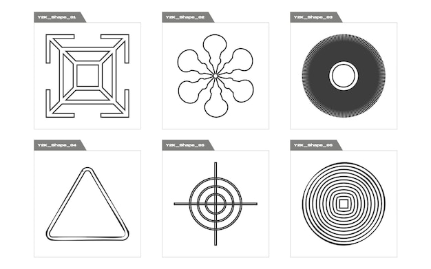 Conjunto vectorial de Y2K Brutalism formas de estrellas y flores Plantillas para carteles de notas