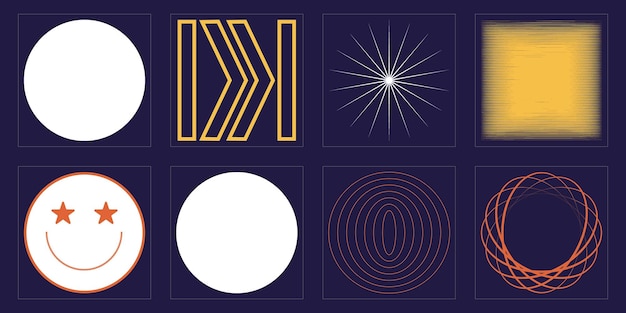 Conjunto vectorial de Y2K Brutalism formas de estrellas y flores Plantillas para carteles de notas