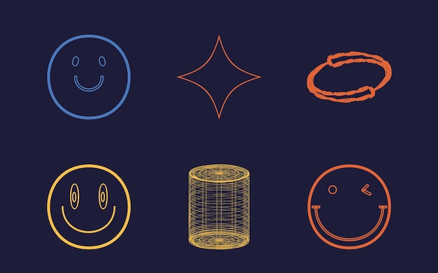 Conjunto vectorial de Y2K Brutalismo formas de estrellas y flores Formas abstractas modernas