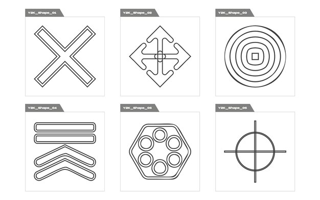 Conjunto vectorial de Y2K Gran colección de símbolos geométricos gráficos abstractos Para camisetas modernas diseñadas