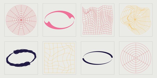 Conjunto vectorial de Y2K Gran colección de símbolos geométricos gráficos abstractos Elementos para decoración gráfica