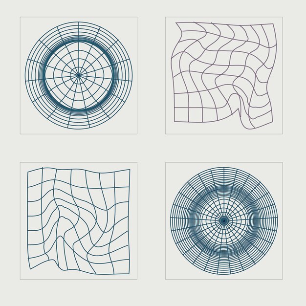 Conjunto vectorial de Y2K Gran colección de símbolos geométricos gráficos abstractos Iconos minimalistas planos
