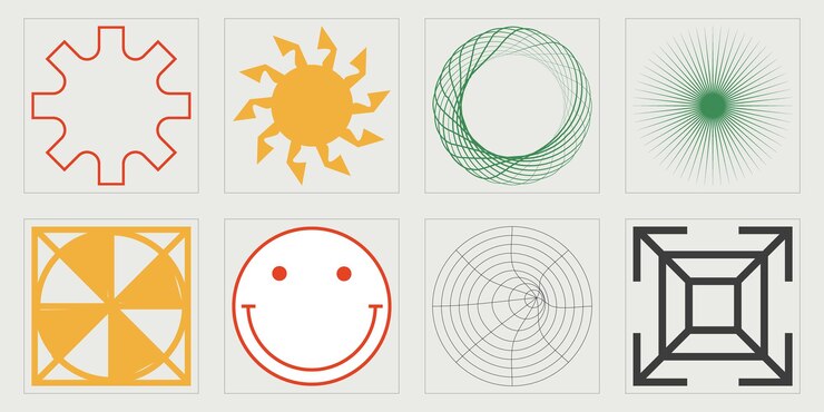 Vector conjunto vectorial de y2k gran colección de símbolos geométricos gráficos abstractos objetos en estilo y2k