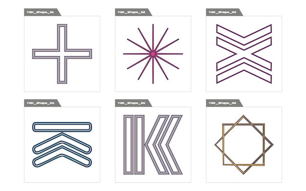 Conjunto vectorial de Y2K Gran colección de símbolos geométricos gráficos abstractos Plantillas para carteles de notas