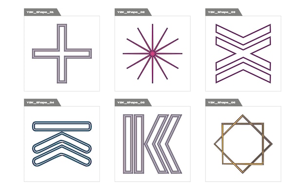 Conjunto vectorial de y2k gran colección de símbolos geométricos gráficos abstractos plantillas para carteles de notas