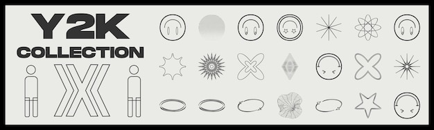 Conjunto vectorial de Y2K Gran conjunto de objetos retro para diseño Plantillas para carteles de notas