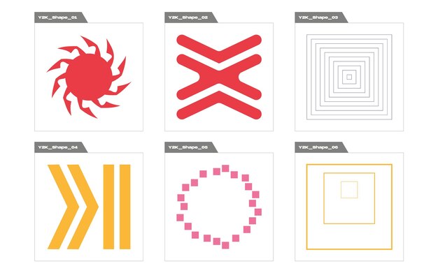 Conjunto vectorial de Y2K Retro adornos gráficos futuristas Objetos en estilo y2k