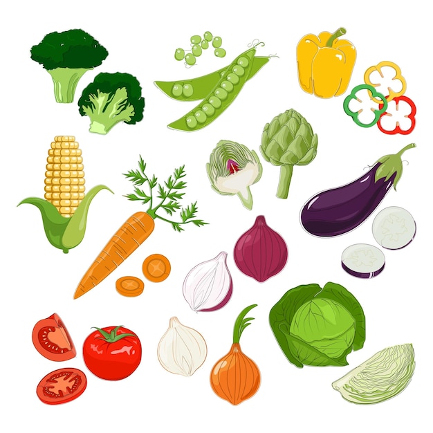 Vector conjunto de vegetales en diseño plano