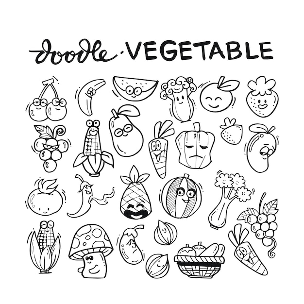 Conjunto de vegetales doodle dibujado a mano