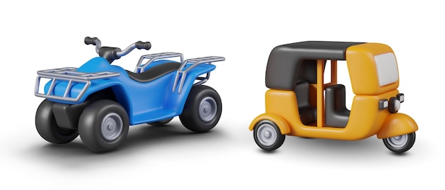 Conjunto de vehículos para deportes y entretenimiento Taxi amarillo de tres ruedas Auto rickshaw quad bicicleta