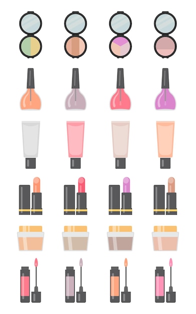 Conjunto de veinticuatro artículos de maquillaje en estilo plano Vector illustrationxA