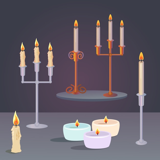 Vector conjunto de velas y candelabros