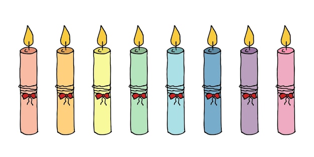 Conjunto de velas de cumpleaños ardiente Ilustración de Doodle Imágenes prediseñadas dibujadas a mano para el diseño del logotipo de la tarjeta