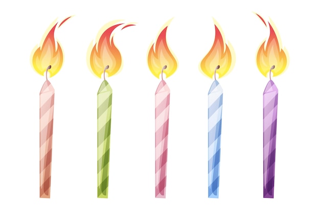 Vector conjunto de velas de cumpleaños en un fondo aislado decoración de pastel de cumpleaños haga un deseo