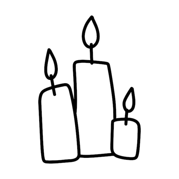 Conjunto de velas encendidas de parafina de cera decoración doodle dibujos animados lineales