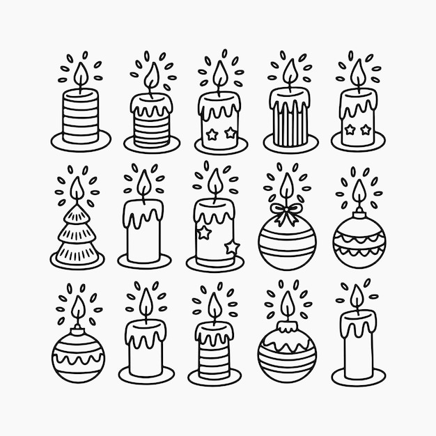 Conjunto de velas de Navidad contorno página de colorear para niños