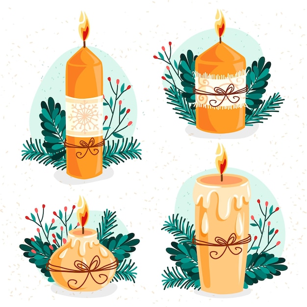 Conjunto de velas navideñas dibujadas